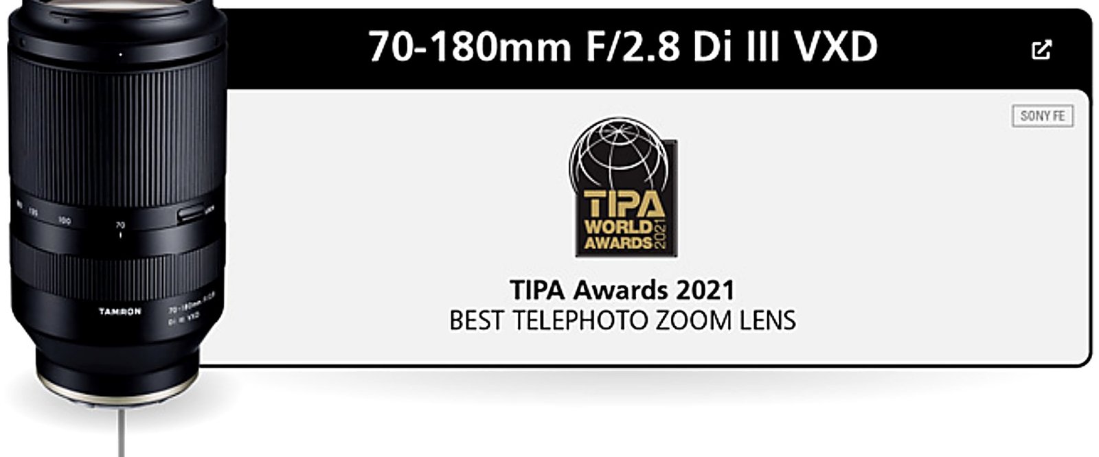 Tamron 70-180mm F/2.8 Di III VXD award