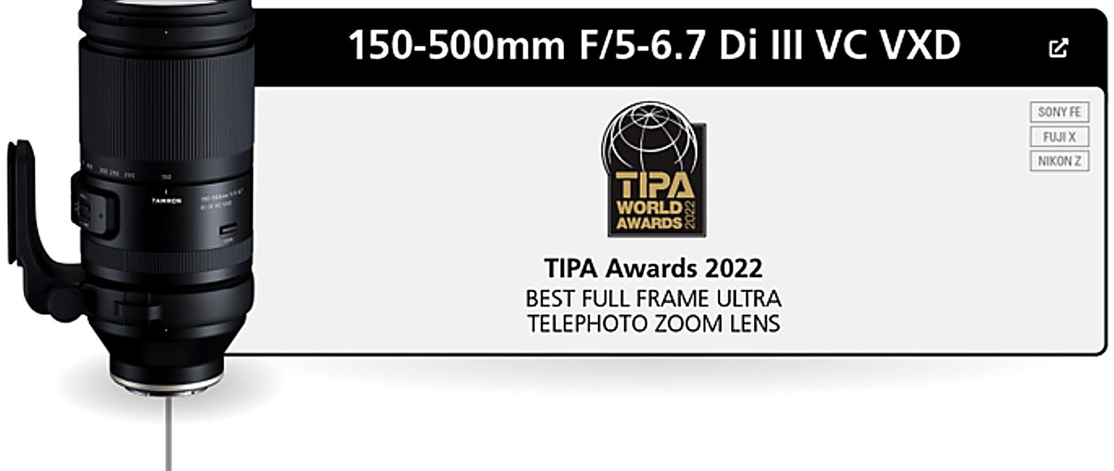 Tamron 150-500mm F/5-6.7 Di III VC VXD award
