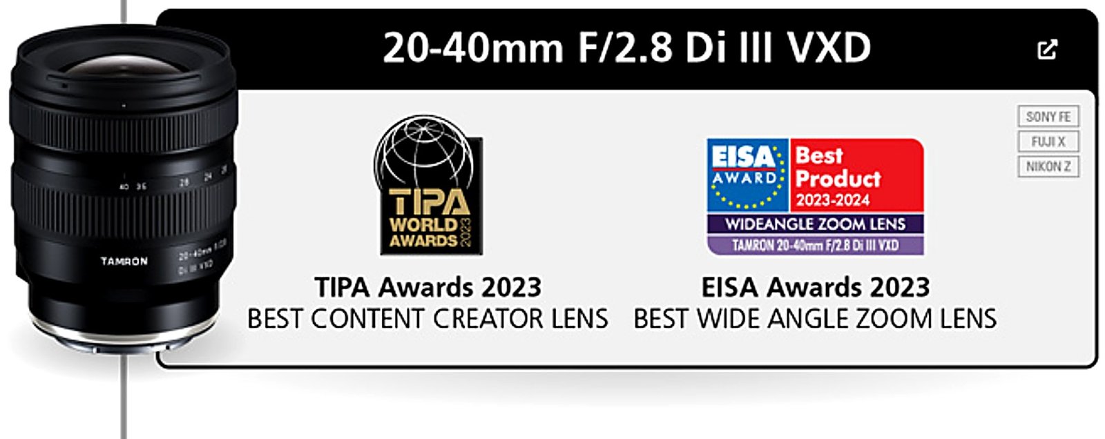 Tamron 20-40mm F/2.8 Di III VXD award
